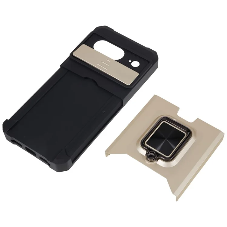 For Google Pixel 8 Card Holder Kickstand Phone Case Slide Lens Protection PC+TPU Phone Cover - Gold