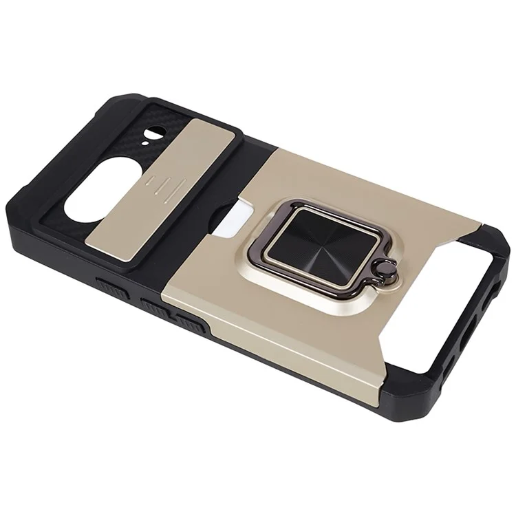 For Google Pixel 8 Card Holder Kickstand Phone Case Slide Lens Protection PC+TPU Phone Cover - Gold