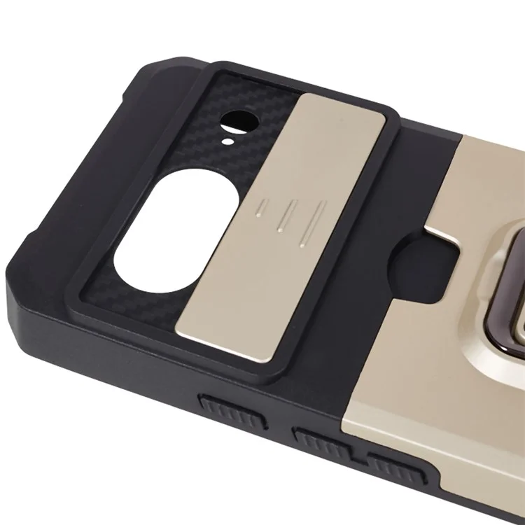 For Google Pixel 8 Card Holder Kickstand Phone Case Slide Lens Protection PC+TPU Phone Cover - Gold