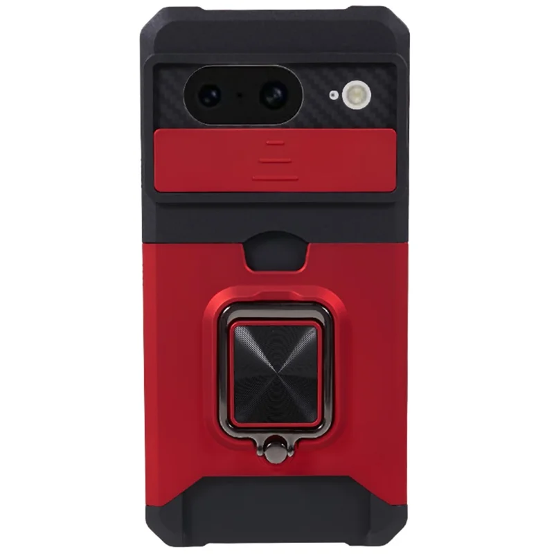 For Google Pixel 8 Card Holder Kickstand Phone Case Slide Lens Protection PC+TPU Phone Cover - Red
