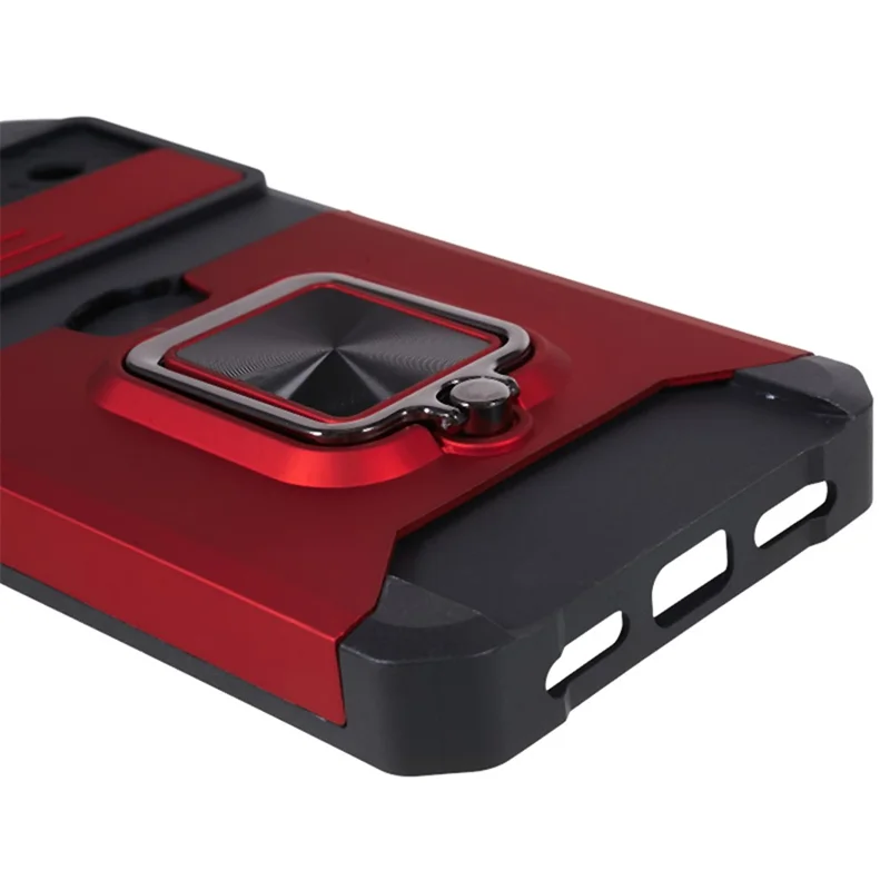 For Google Pixel 8 Card Holder Kickstand Phone Case Slide Lens Protection PC+TPU Phone Cover - Red