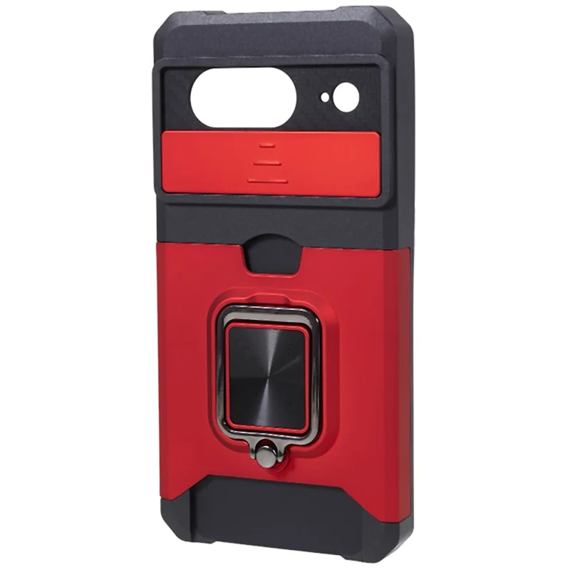 For Google Pixel 8 Card Holder Kickstand Phone Case Slide Lens Protection PC+TPU Phone Cover - Red
