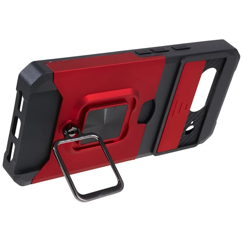 For Google Pixel 8 Card Holder Kickstand Phone Case Slide Lens Protection PC+TPU Phone Cover - Red