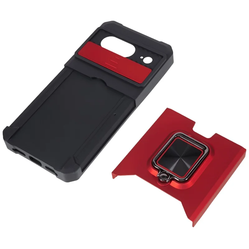 For Google Pixel 8 Card Holder Kickstand Phone Case Slide Lens Protection PC+TPU Phone Cover - Red