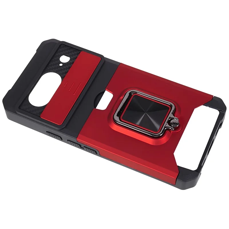 For Google Pixel 8 Card Holder Kickstand Phone Case Slide Lens Protection PC+TPU Phone Cover - Red
