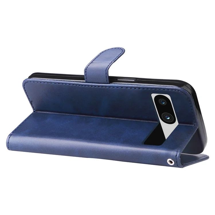For Google Pixel 7a Calf Texture Leather Phone Case Zipper Pocket Wallet Flip Stand Cover - Blue