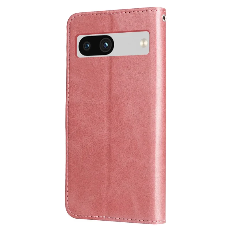 For Google Pixel 7a Calf Texture Leather Phone Case Zipper Pocket Wallet Flip Stand Cover - Pink