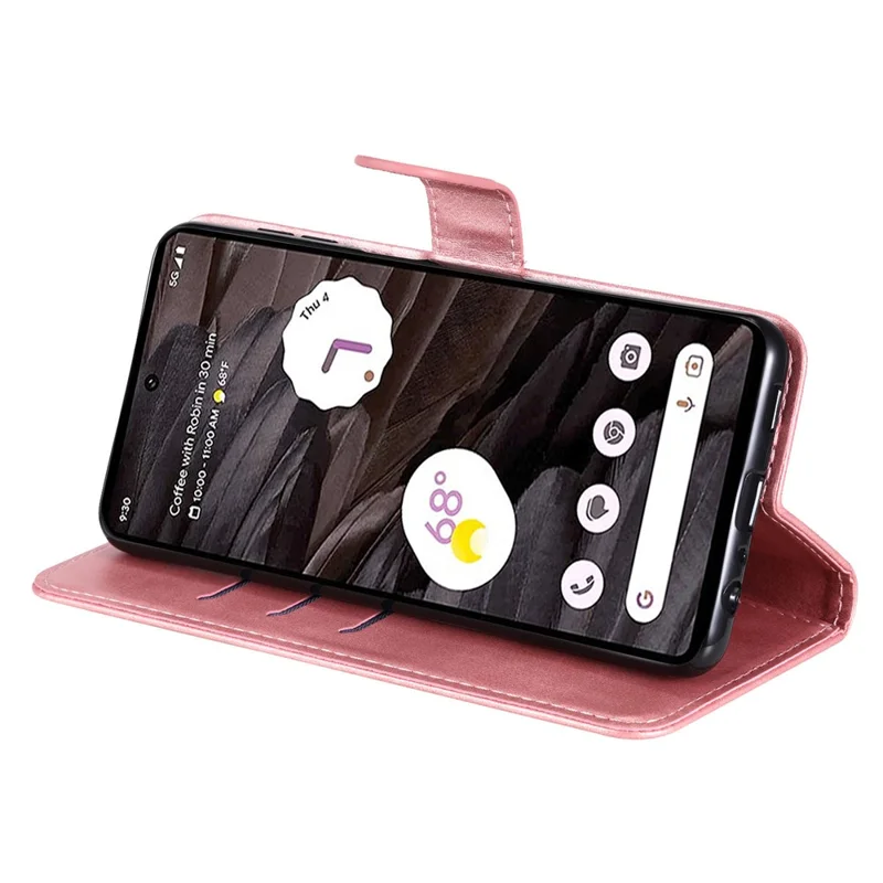 For Google Pixel 7a Calf Texture Leather Phone Case Zipper Pocket Wallet Flip Stand Cover - Pink