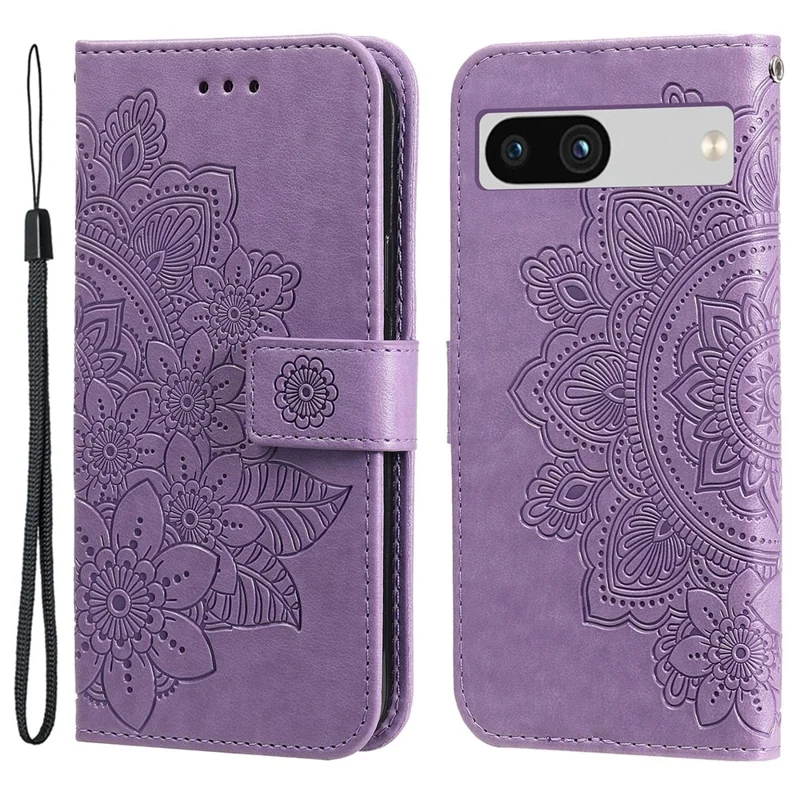 Para Google Pixel 7a Anti-Scratch PU Leather Cover Case Flower Imprinting Phone Stand Wallet Phone Shell - Roxo