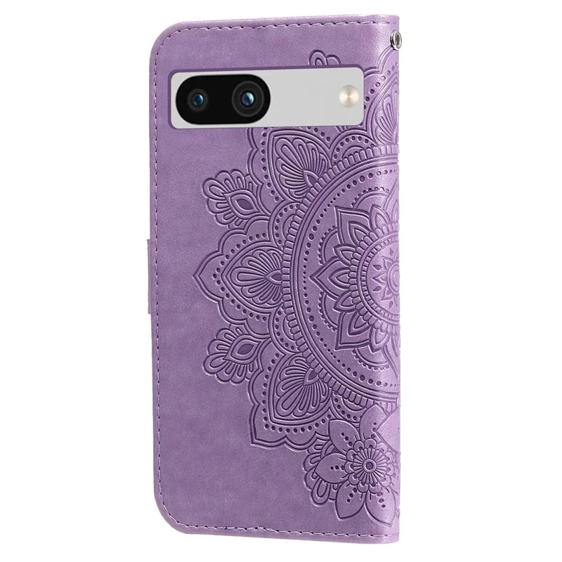 Para Google Pixel 7a Anti-Scratch PU Leather Cover Case Flower Imprinting Phone Stand Wallet Phone Shell - Roxo