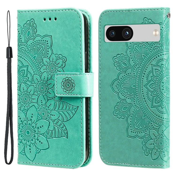 Для Google Pixel 7a Anti-Scratch PU Leather Cover Case Flower Imprinting Phone Stand Wallet Phone Shell - Green