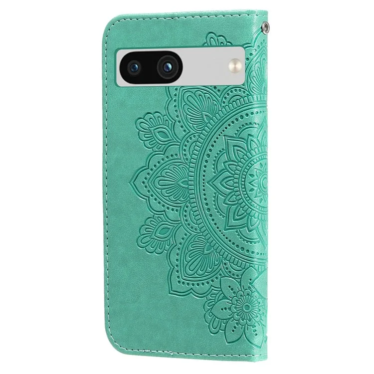 Для Google Pixel 7a Anti-Scratch PU Leather Cover Case Flower Imprinting Phone Stand Wallet Phone Shell - Green