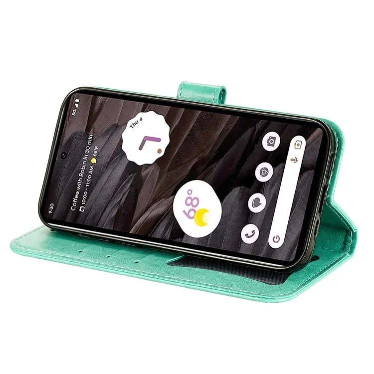 Для Google Pixel 7a Anti-Scratch PU Leather Cover Case Flower Imprinting Phone Stand Wallet Phone Shell - Green