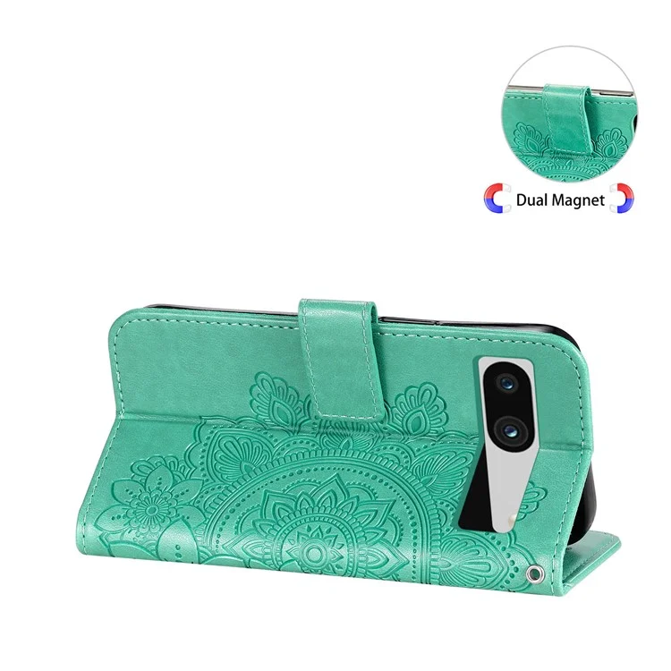 Для Google Pixel 7a Anti-Scratch PU Leather Cover Case Flower Imprinting Phone Stand Wallet Phone Shell - Green