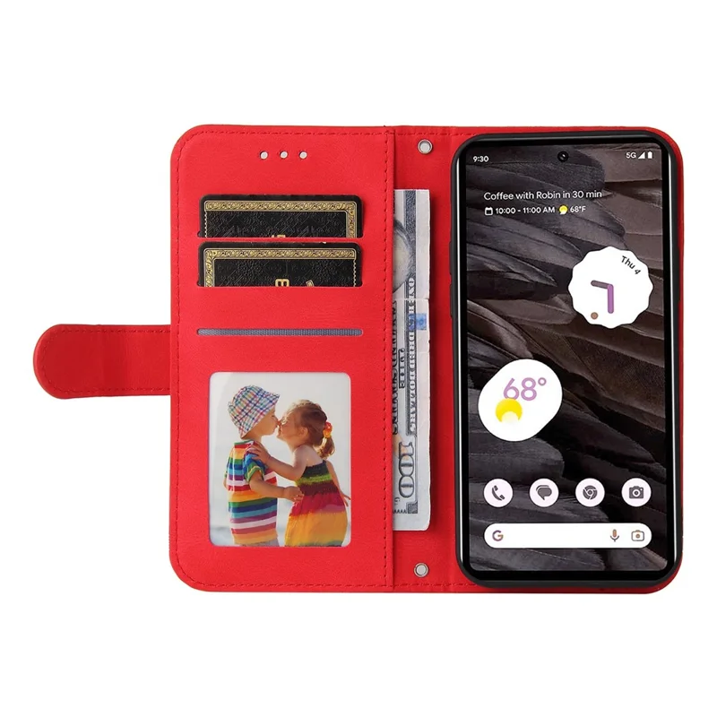 For Google Pixel 7a Leather Wallet Cases Skin Touch Phone Cover Stand with Strap - Red
