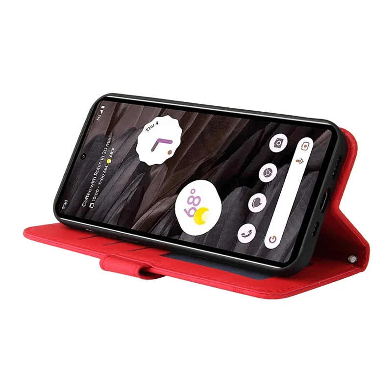 For Google Pixel 7a Leather Wallet Cases Skin Touch Phone Cover Stand with Strap - Red