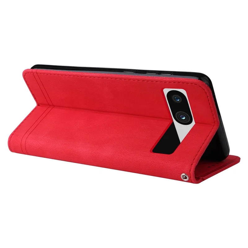 For Google Pixel 7a Leather Wallet Cases Skin Touch Phone Cover Stand with Strap - Red