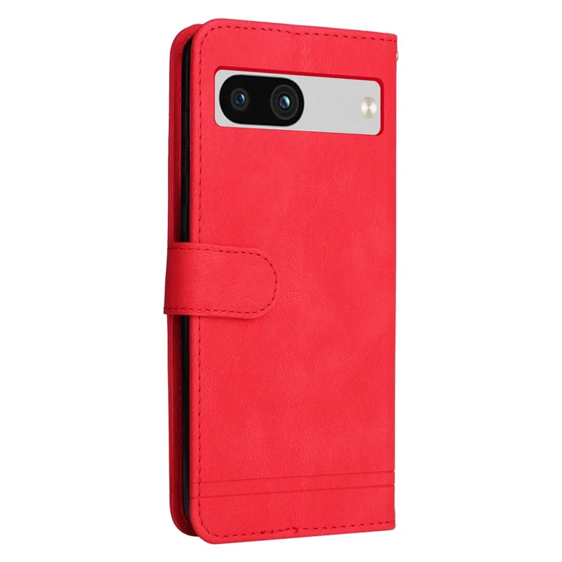 For Google Pixel 7a Leather Wallet Cases Skin Touch Phone Cover Stand with Strap - Red