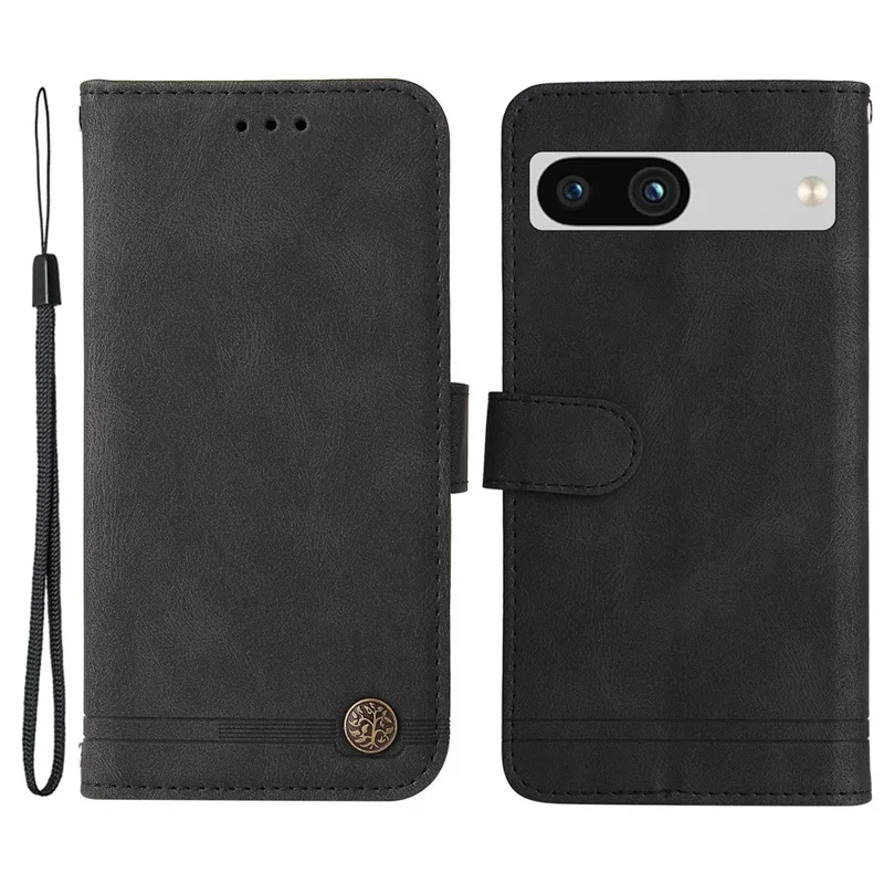 Funda tipo cartera de cuero para Google Pixel 7a, funda con tacto de piel, soporte con correa - Negro