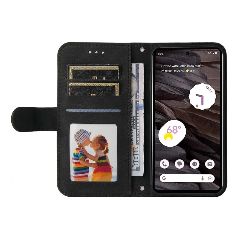 Funda tipo cartera de cuero para Google Pixel 7a, funda con tacto de piel, soporte con correa - Negro
