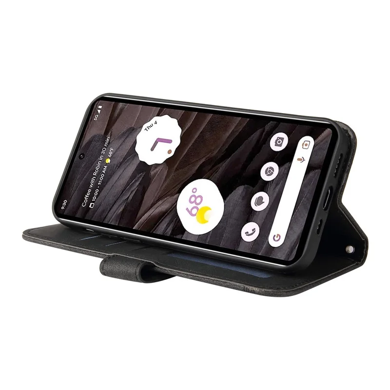 Funda tipo cartera de cuero para Google Pixel 7a, funda con tacto de piel, soporte con correa - Negro