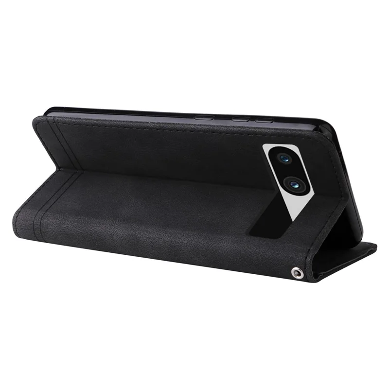 Funda tipo cartera de cuero para Google Pixel 7a, funda con tacto de piel, soporte con correa - Negro