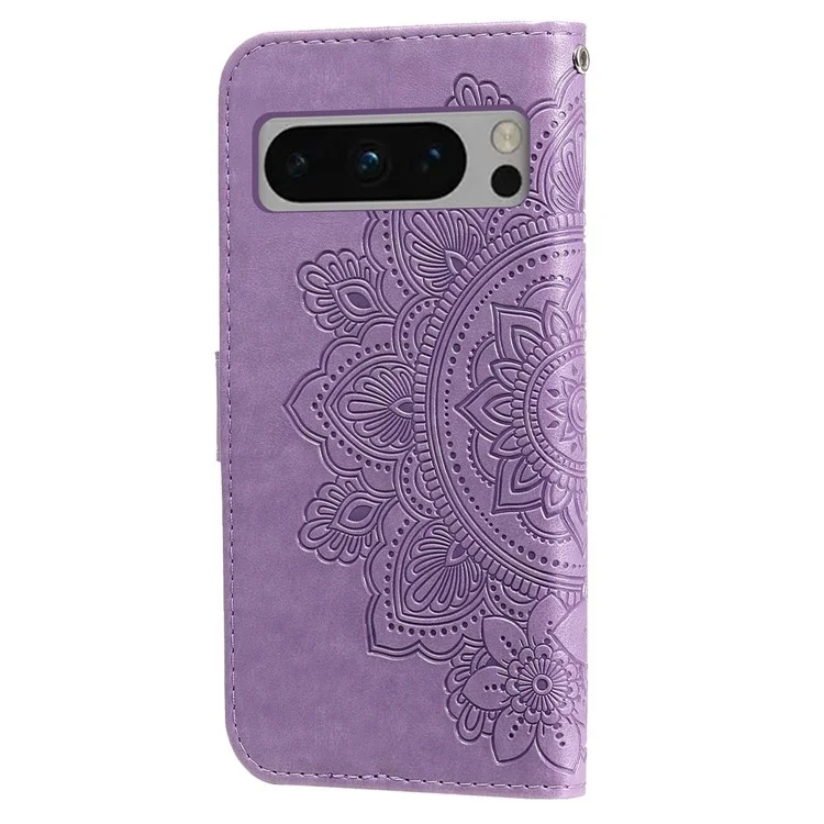 Para Google Pixel 8 Pro Imprinting Flower Cell Phone Stand Wallet Shell PU Leather Cover Case - Purple