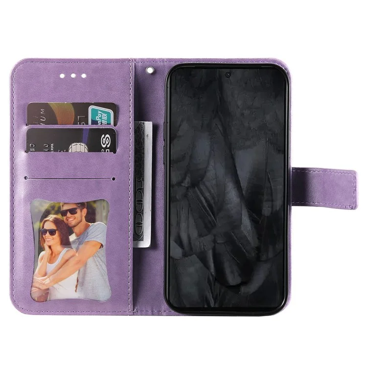 Para Google Pixel 8 Pro Imprinting Flower Cell Phone Stand Wallet Shell PU Leather Cover Case - Purple