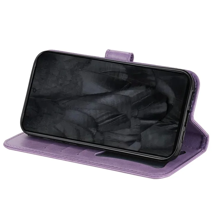 Para Google Pixel 8 Pro Imprinting Flower Cell Phone Stand Wallet Shell PU Leather Cover Case - Purple