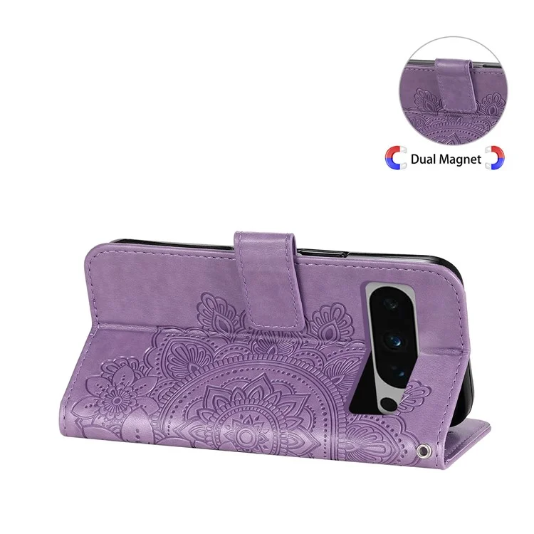 Para Google Pixel 8 Pro Imprinting Flower Cell Phone Stand Wallet Shell PU Leather Cover Case - Purple