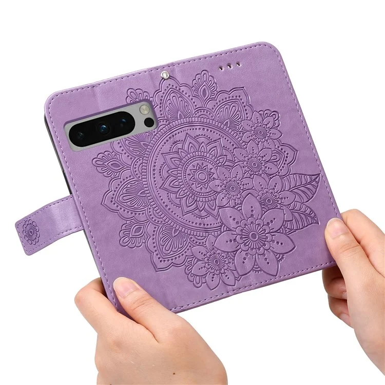 Para Google Pixel 8 Pro Imprinting Flower Cell Phone Stand Wallet Shell PU Leather Cover Case - Purple