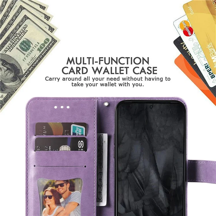 Para Google Pixel 8 Pro Imprinting Flower Cell Phone Stand Wallet Shell PU Leather Cover Case - Purple