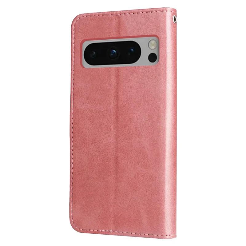 For Google Pixel 8 Pro Calf Texture Phone Case Zipper Pocket Leather Wallet Stand Cover - Pink