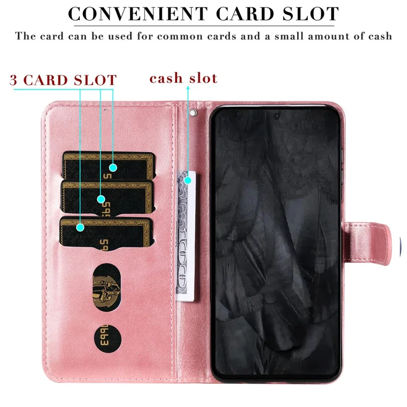 For Google Pixel 8 Pro Calf Texture Phone Case Zipper Pocket Leather Wallet Stand Cover - Pink
