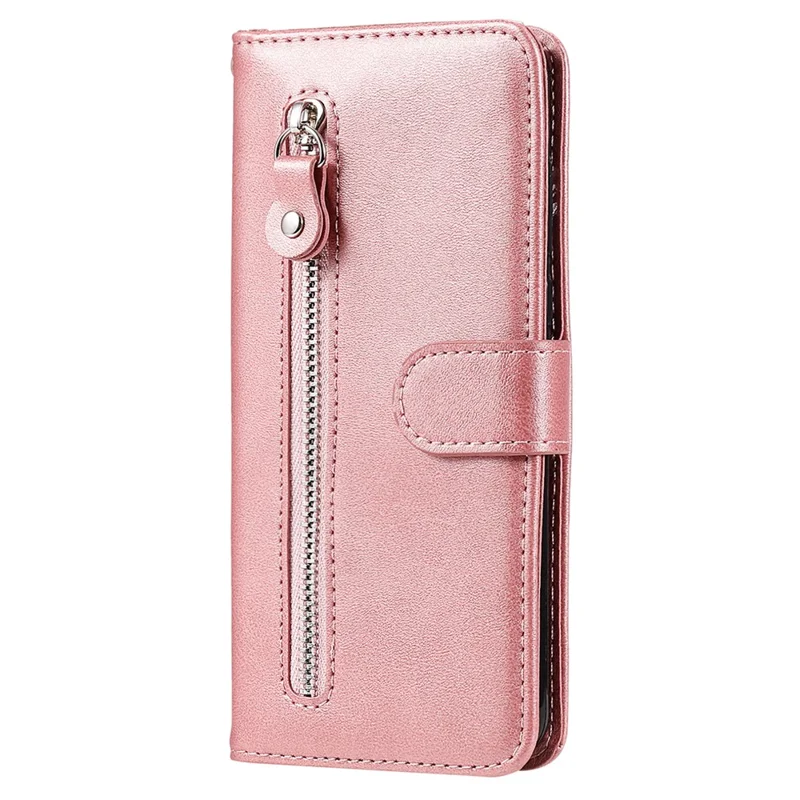 For Google Pixel 8 Pro Calf Texture Phone Case Zipper Pocket Leather Wallet Stand Cover - Pink