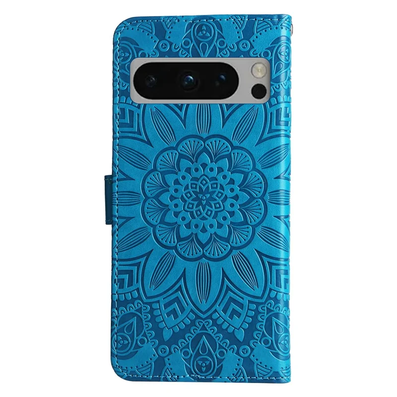 Per Google Pixel 8 Pro Imprinted Sunflower Phone Case Custodia Portafoglio in Pelle PU con Supporto - Blu