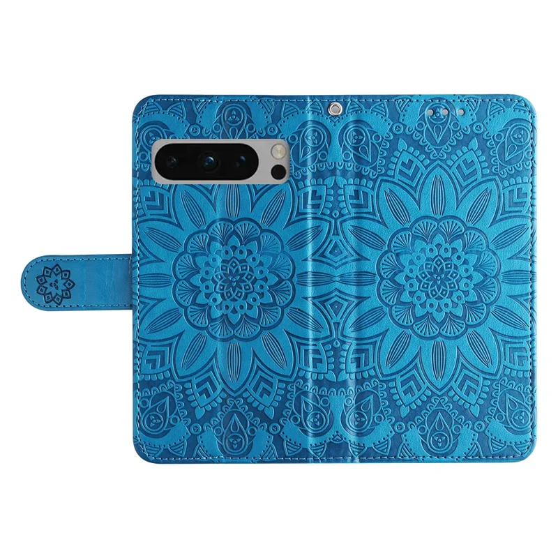 Per Google Pixel 8 Pro Imprinted Sunflower Phone Case Custodia Portafoglio in Pelle PU con Supporto - Blu