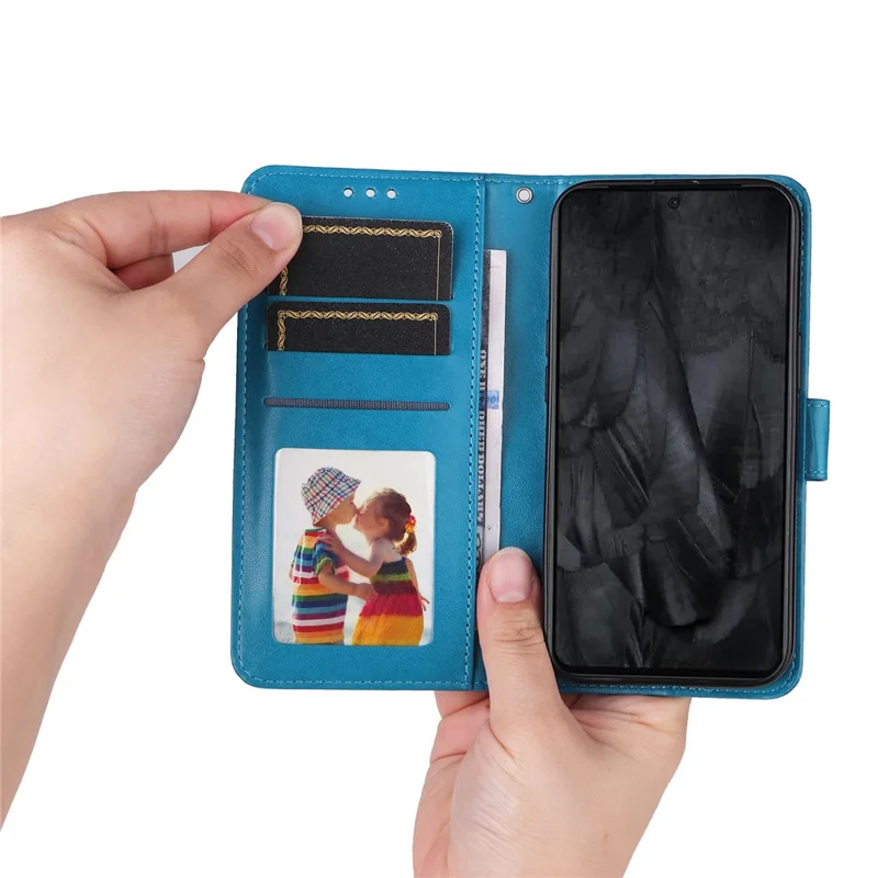 Per Google Pixel 8 Pro Imprinted Sunflower Phone Case Custodia Portafoglio in Pelle PU con Supporto - Blu