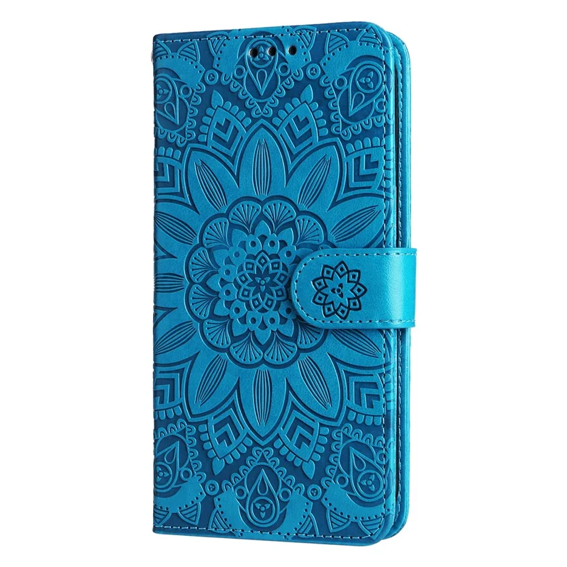 Per Google Pixel 8 Pro Imprinted Sunflower Phone Case Custodia Portafoglio in Pelle PU con Supporto - Blu