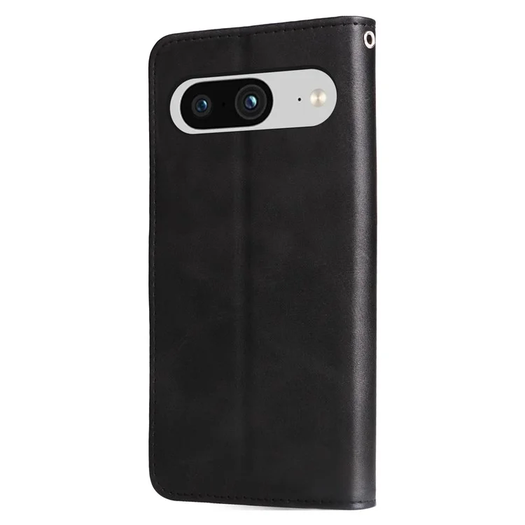 For Google Pixel 8 Zipper Pocket Wallet Cover Calf Texture PU Leather Phone Case with Stand - Black