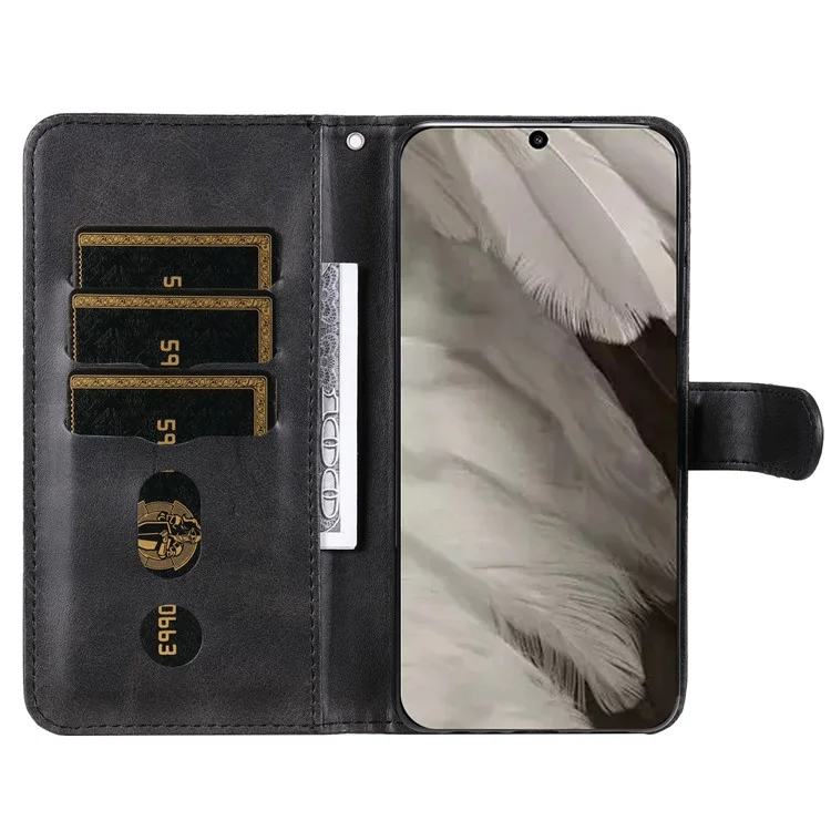 For Google Pixel 8 Zipper Pocket Wallet Cover Calf Texture PU Leather Phone Case with Stand - Black