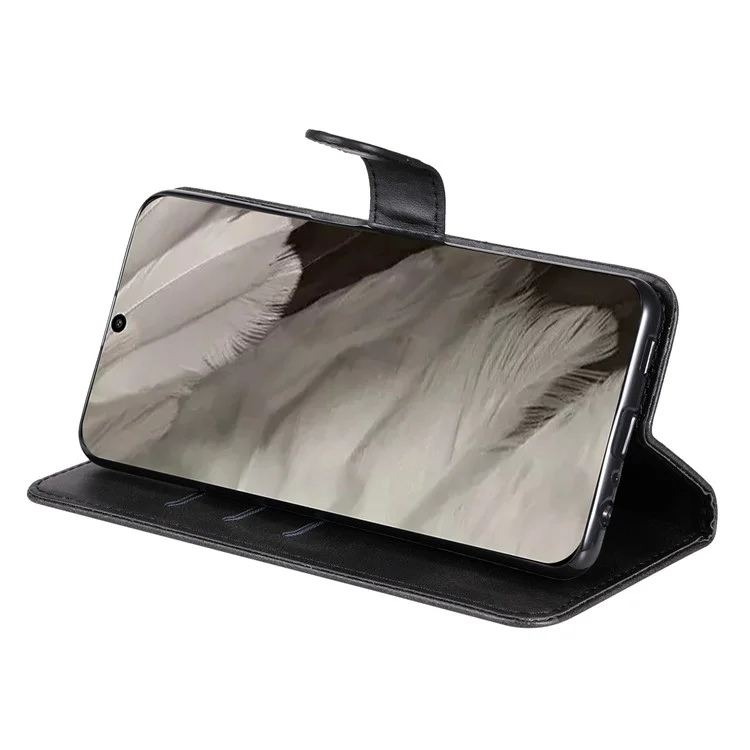 For Google Pixel 8 Zipper Pocket Wallet Cover Calf Texture PU Leather Phone Case with Stand - Black