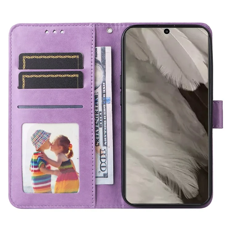 Pour Google Pixel 8 Sunflower Imprinted Phone Stand Cover PU Leather Wallet Mobile Case - Purple