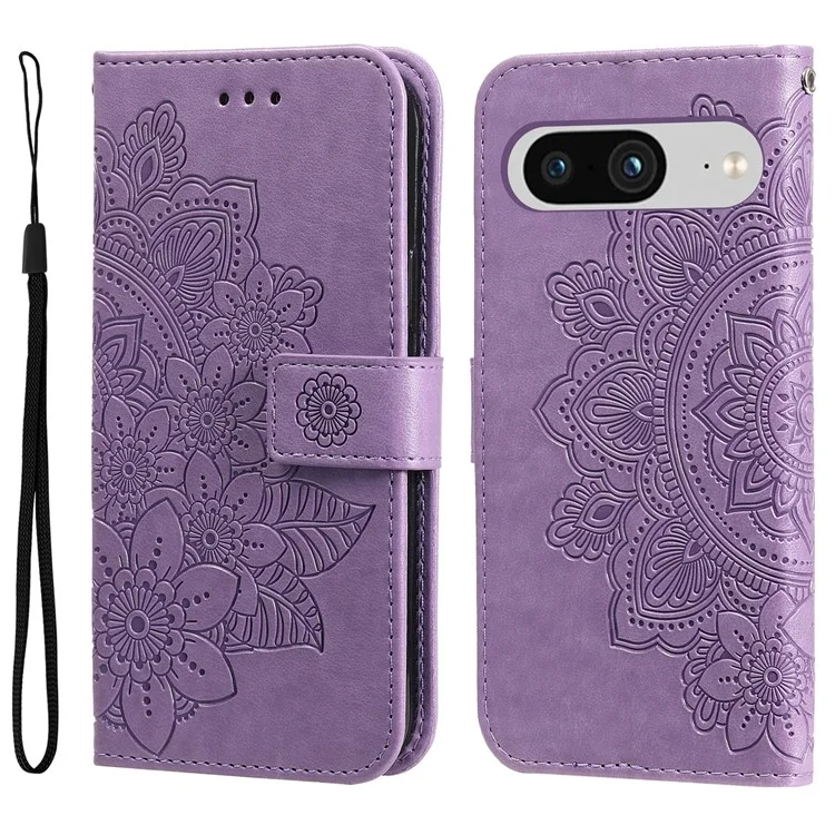 Per Google Pixel 8 TPU+PU Leather Phone Cover Case Flower Imprinting Wallet Stand Shell - Porpora