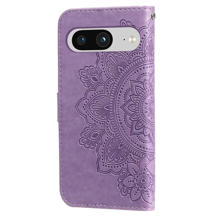 Per Google Pixel 8 TPU+PU Leather Phone Cover Case Flower Imprinting Wallet Stand Shell - Porpora