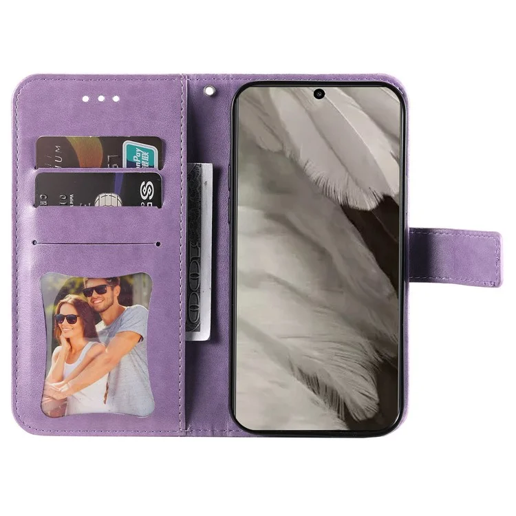 Per Google Pixel 8 TPU+PU Leather Phone Cover Case Flower Imprinting Wallet Stand Shell - Porpora
