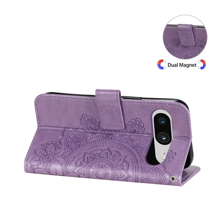 Per Google Pixel 8 TPU+PU Leather Phone Cover Case Flower Imprinting Wallet Stand Shell - Porpora
