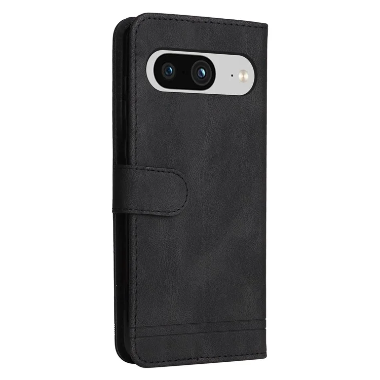 For Google Pixel 8 Leather Wallet Cases Skin Touch Phone Cover Stand with Strap - Black