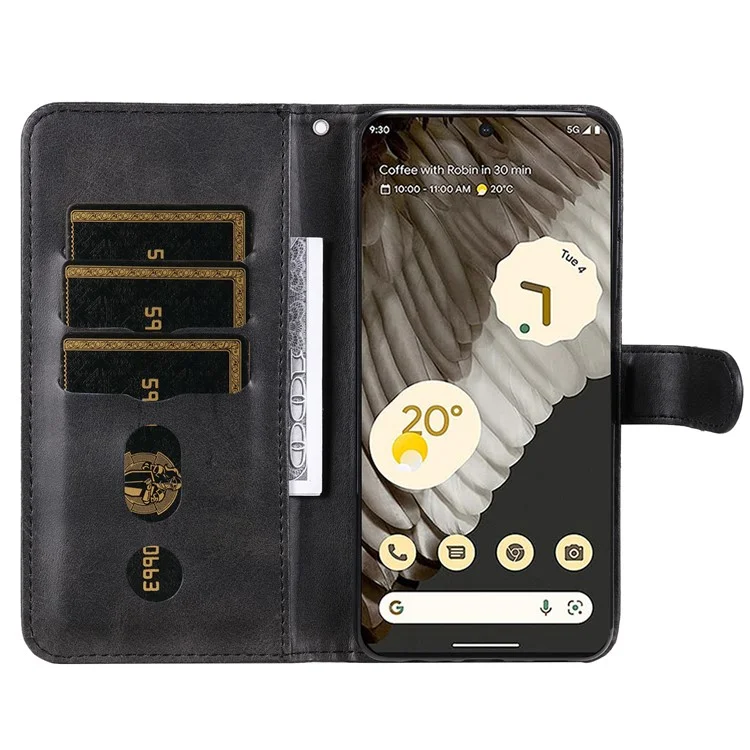 Per Google Pixel 7 Pro 5G Zipper Pocket Wallet Leather Stand Cover Calf Texture Phone Case - Nero
