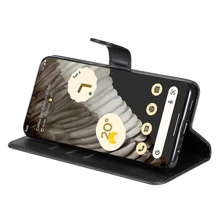 Per Google Pixel 7 Pro 5G Zipper Pocket Wallet Leather Stand Cover Calf Texture Phone Case - Nero